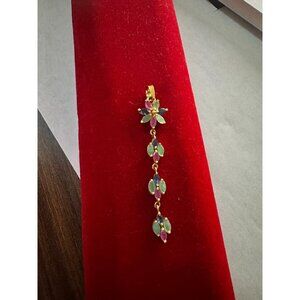 14k Solid Yellow Gold Flower Dangle Pendant Charm Natural Mix Stones 1.64 Grams